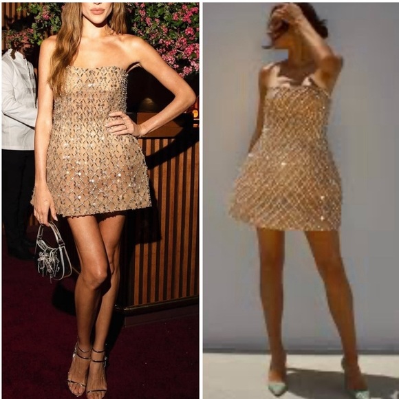 CURRENT SEASON Retrofete KATHLEEN CRYSTAL EMBELLISHED DRESS Silver Nude NWT - Picture 1 of 12